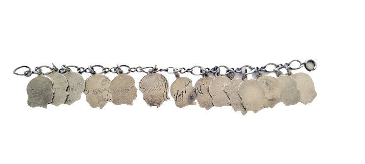 sterling silver charm bracelet with 13 family charms - a vintage heirloom
